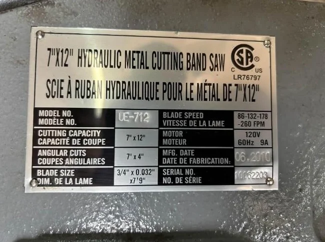 Scie à métal hydraulique UE-712 Hydraulic metal cutting band saw thumbnail 9