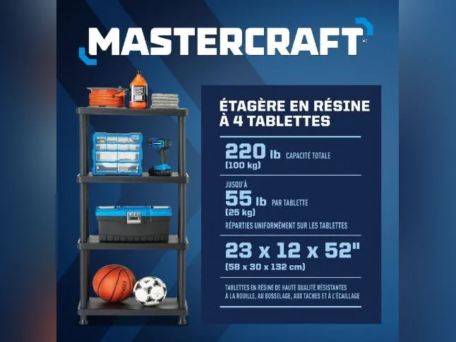 4-Tier Plastic Storage Shelf / Étagère en plastique à 4 tablettes / Estantería plástico 4 niveles thumbnail 3