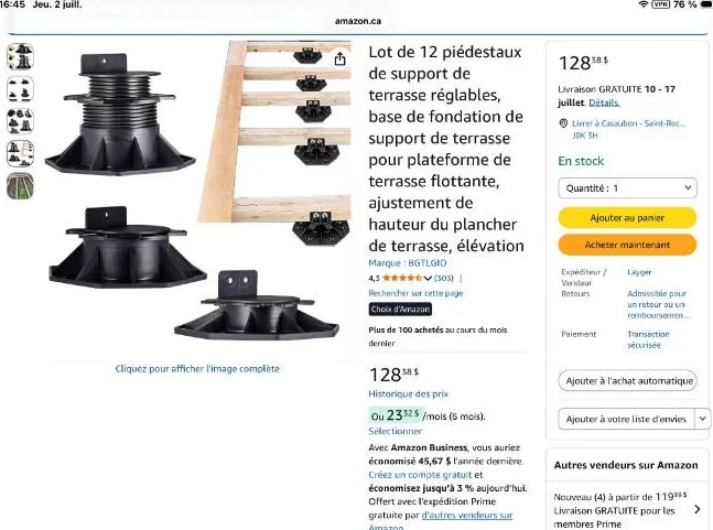 36 supports de terrasse réglables pour socle de terrasse flottante hauteur du sol réglable de 6,5 cm a 14.9 cm